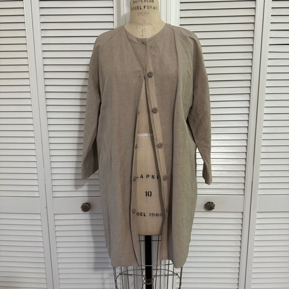 Eileen Fisher Tan Trench Coat Minimalist Oversized Design